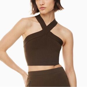 Babaton Aritzia sculpt criss cross brown tank top